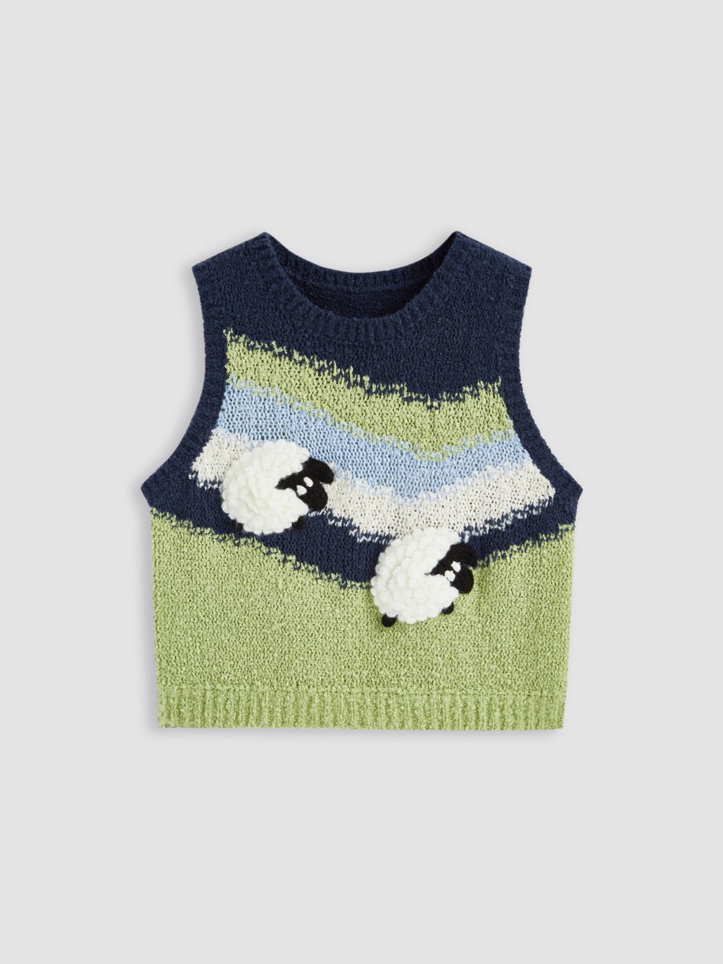 Knit Round Neckline Sheep Vest Curve & Plus