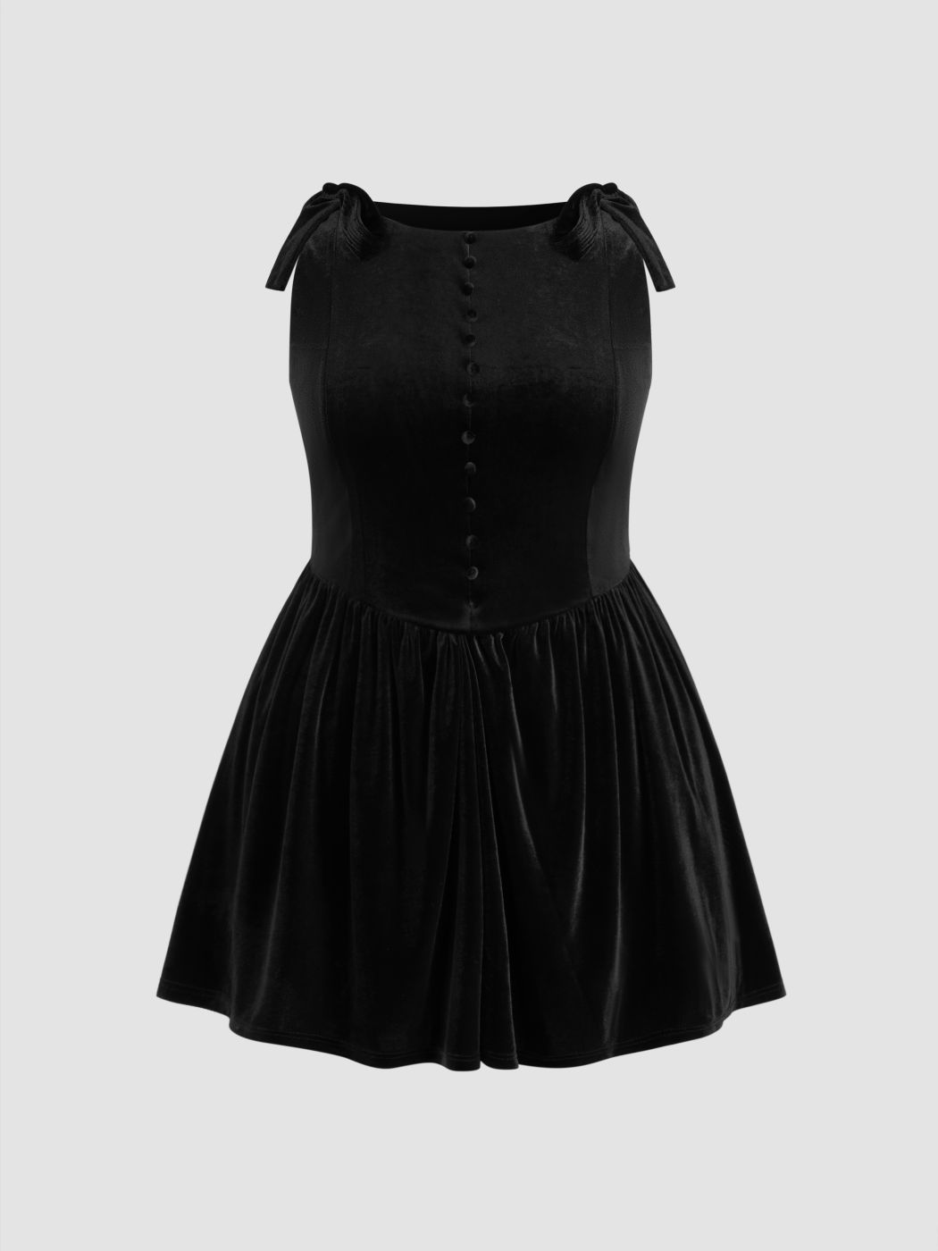 Velvet Boat Neck Bowknot Ruffle Mini Dress Curve & Plus