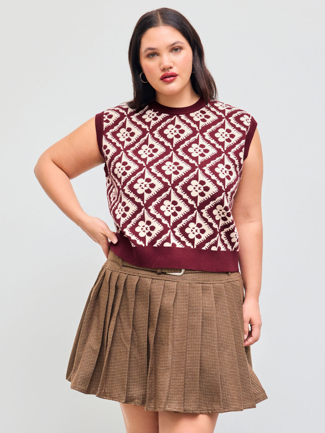 Gilet geometrico a maglia con scollo rotondo Curve & Plus