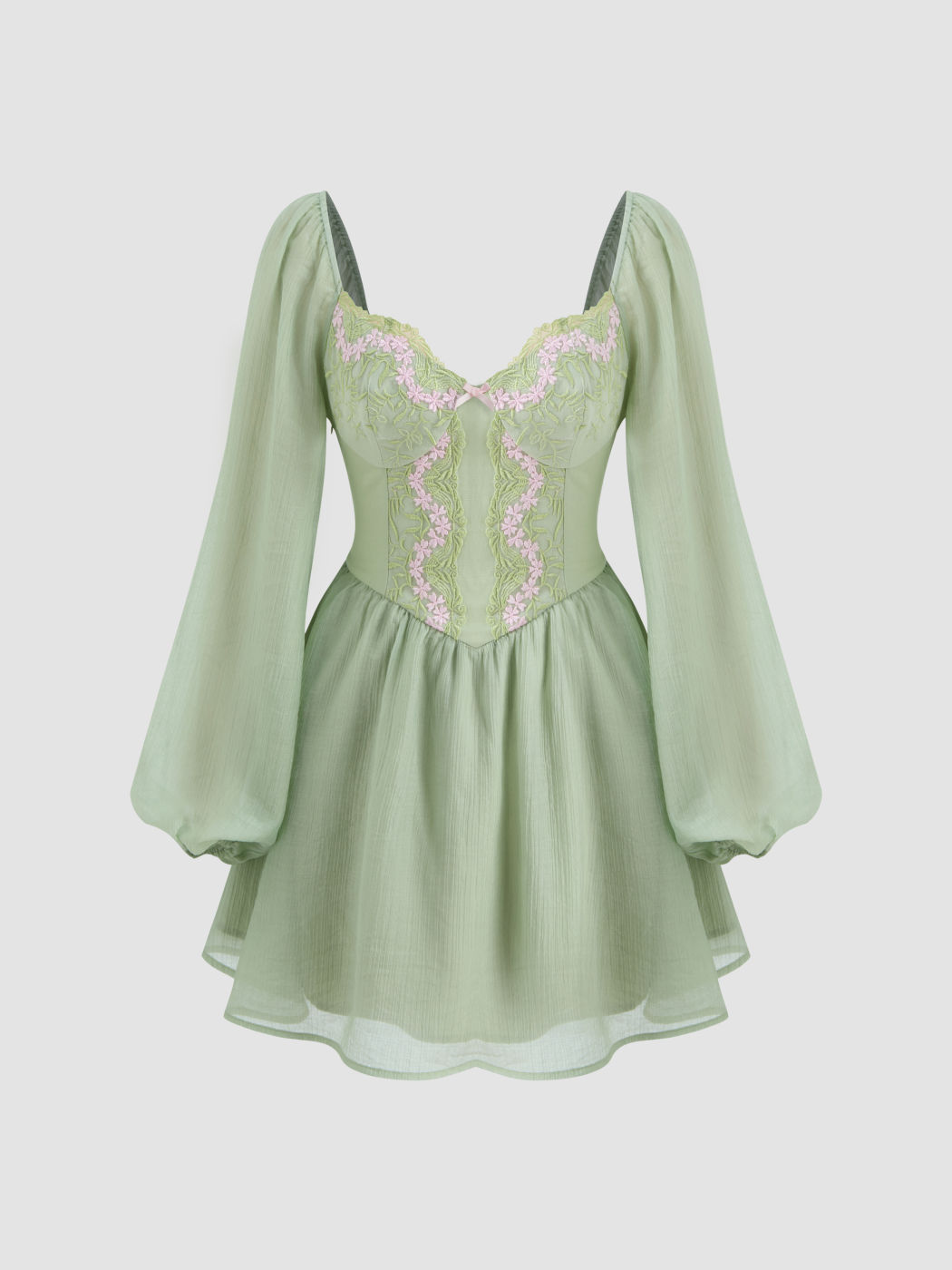 Cotton-blend Sweetheart Neckline Floral Embroidery Ruffle Mini Dress