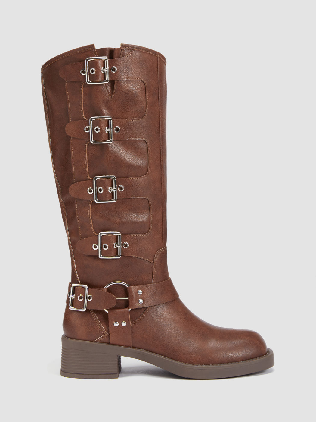 Schnallen-Kunstleder-Kniehohe Stiefel