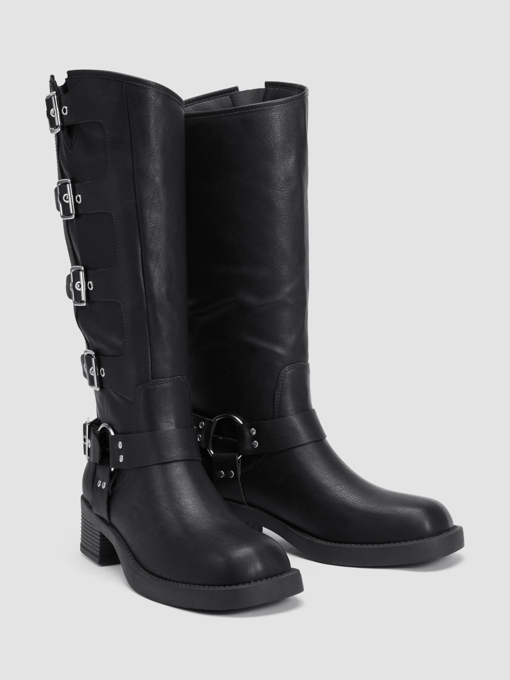 BUCKLE FAUX LEATHER KNEE HIGH BOOTS