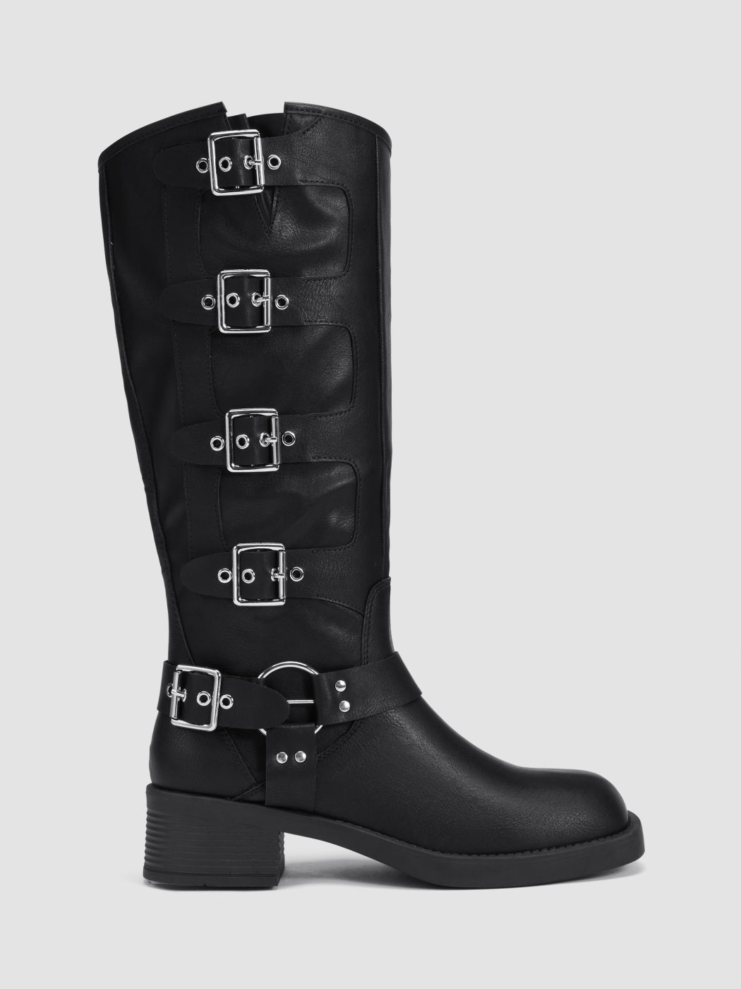 BUCKLE FAUX LEATHER KNEE HIGH BOOTS