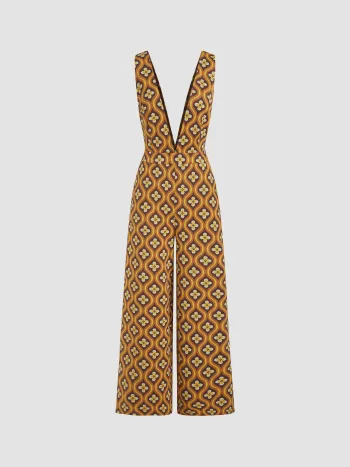V-Ausschnitt Blumenmuster Geometrie Overalls