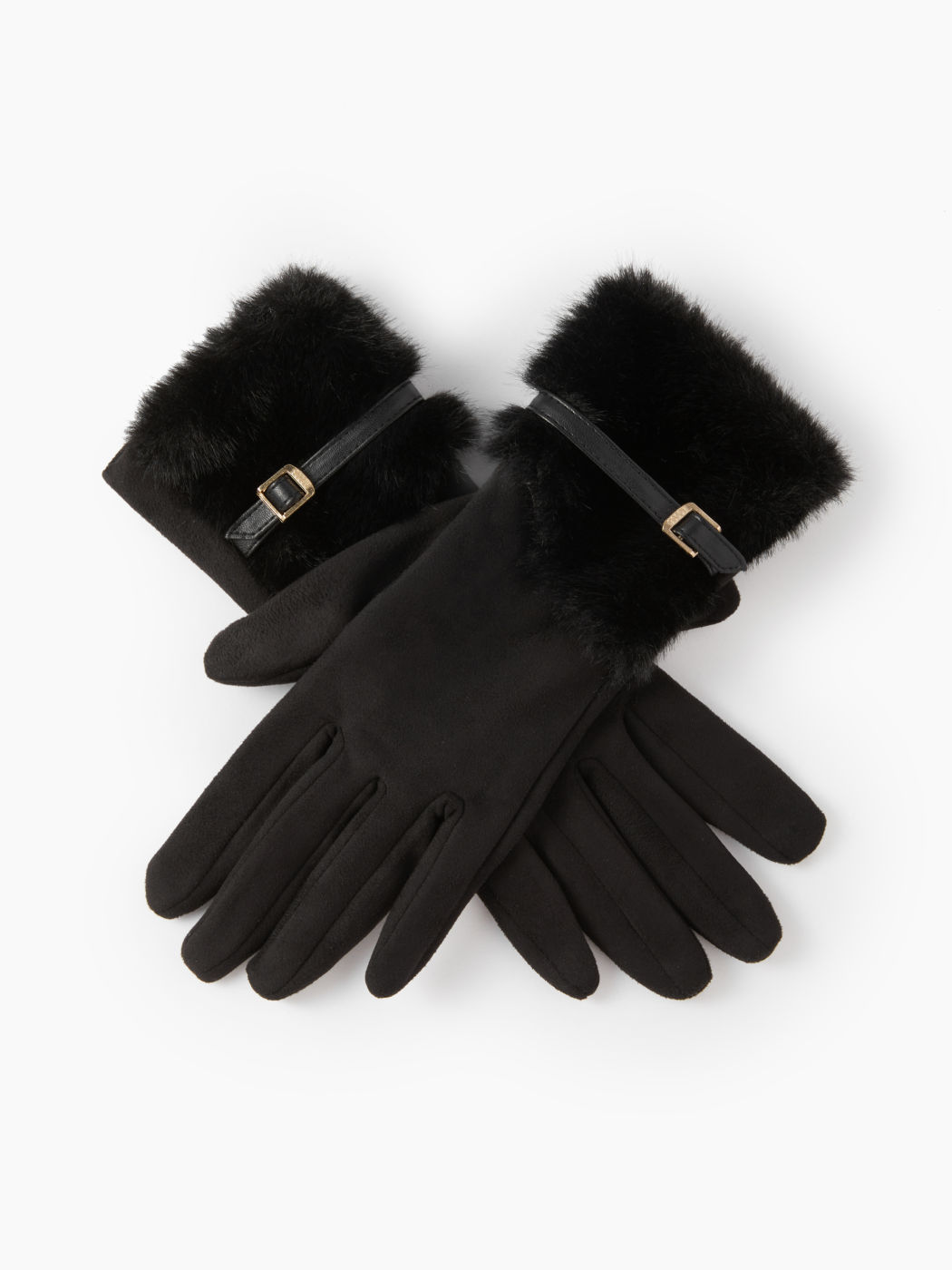 FUR-LOOK BUCKLE SUEDE GLOVES