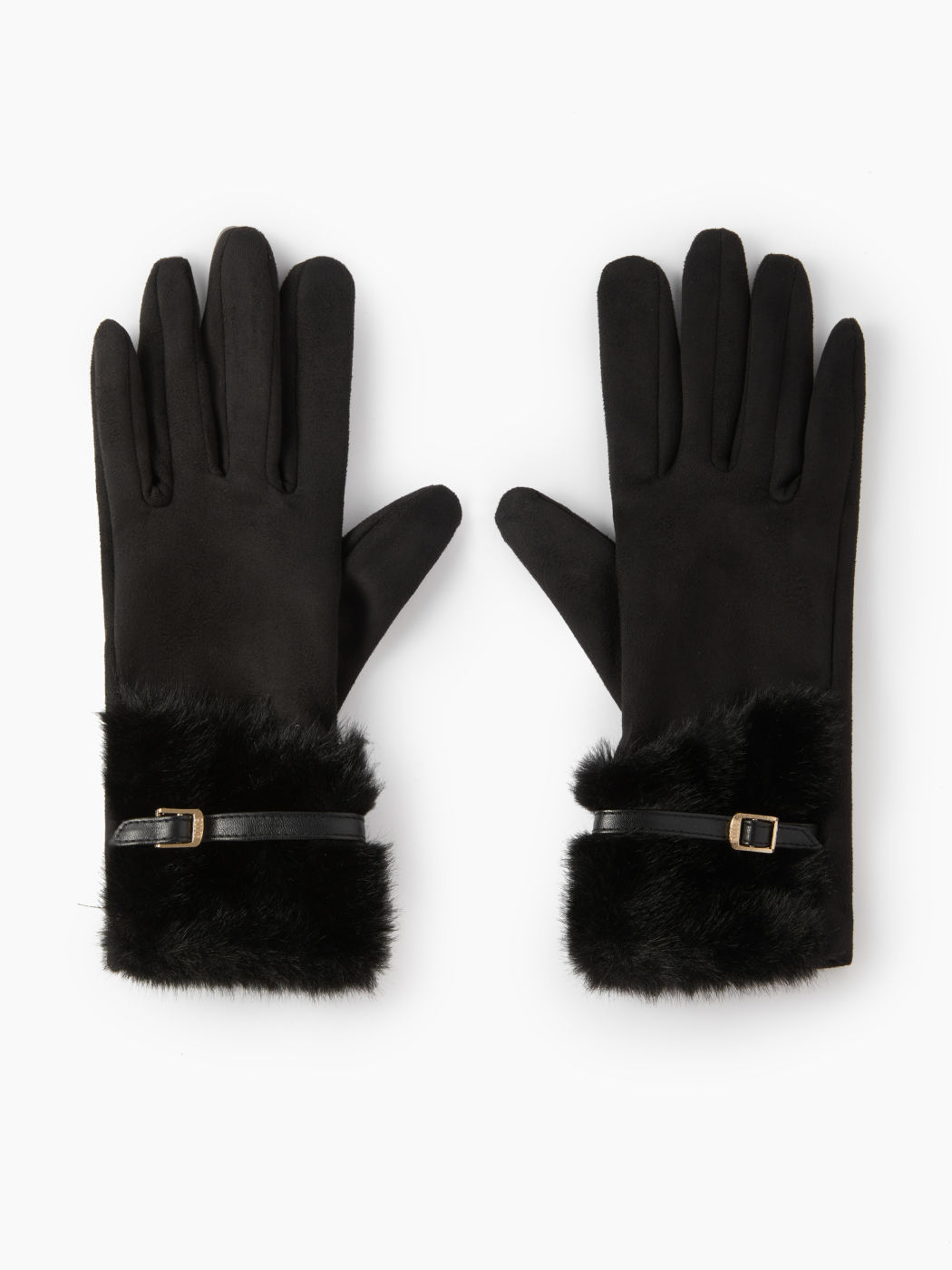 FUR-LOOK BUCKLE SUEDE GLOVES