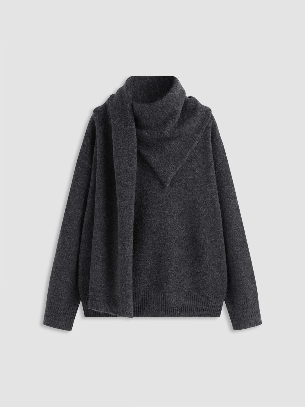 Knit Round Neckline Oversized Top With Scarf