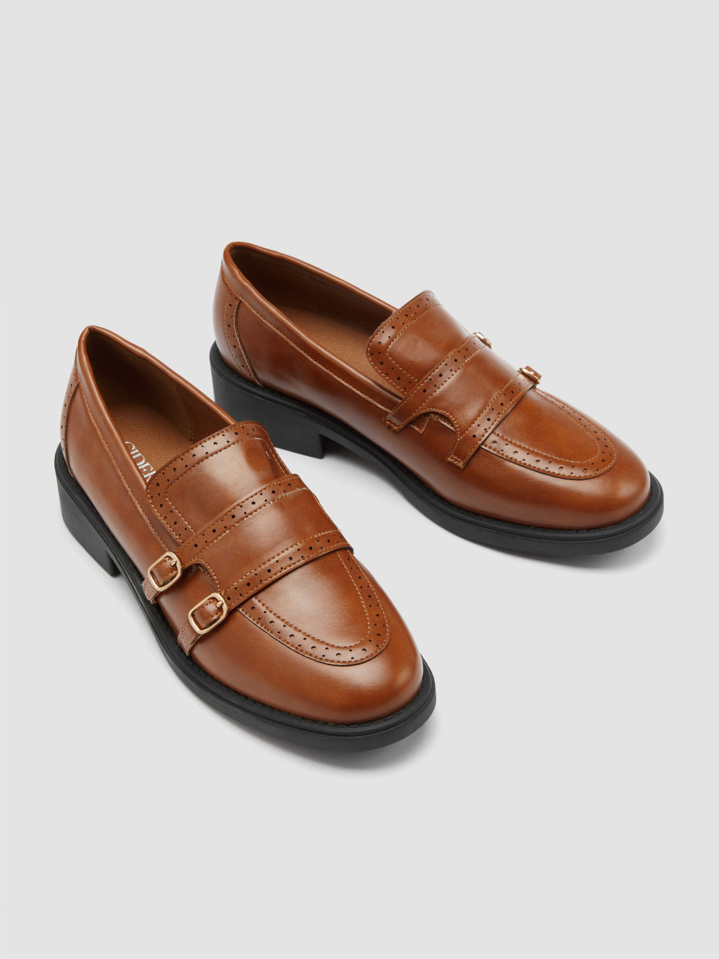 Vintage-Effekt Doppel-Schnallen Loafers