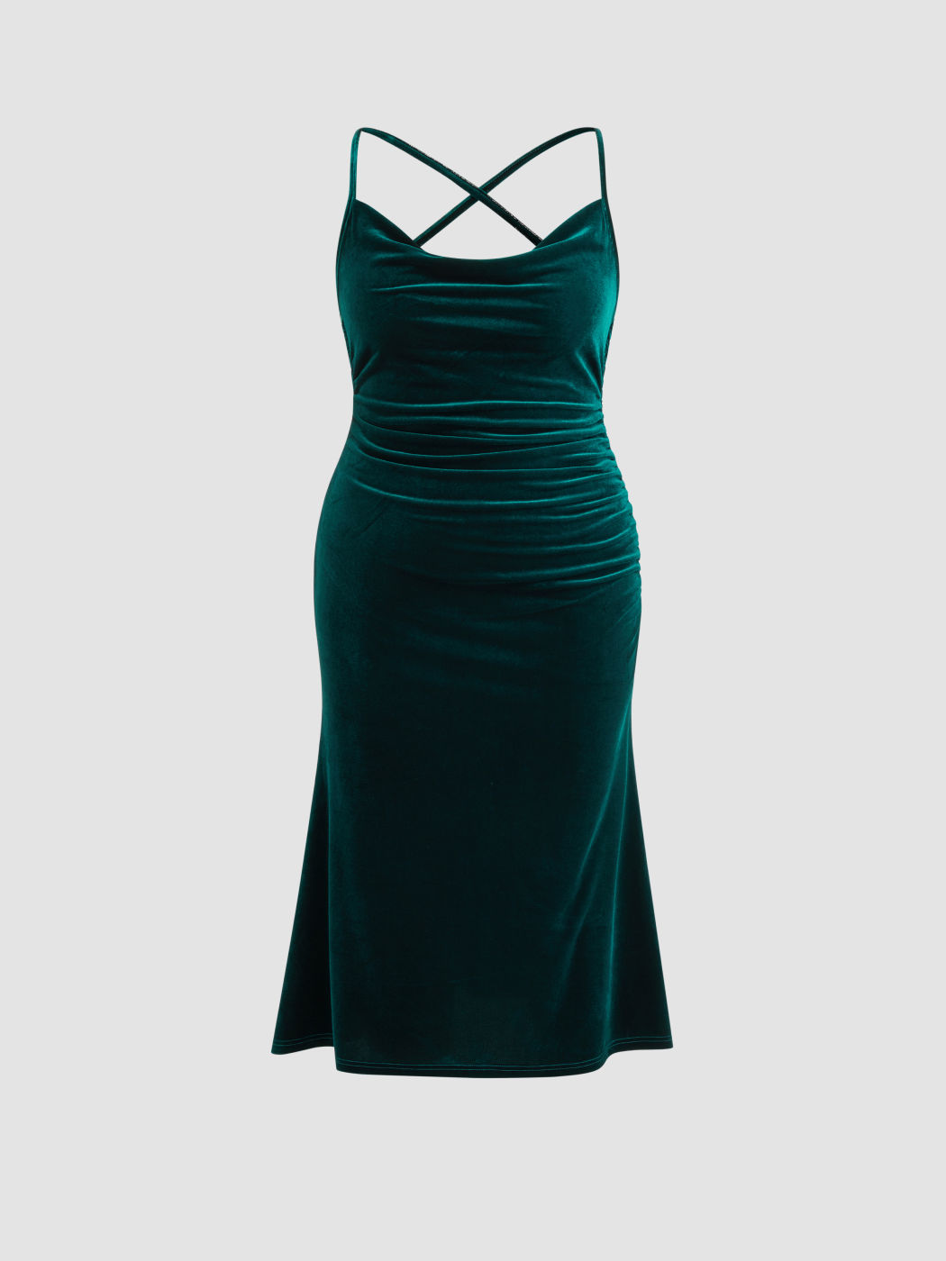 Velvet Cowl Neck Ruched Backless Maxi Dress Curve & Plus