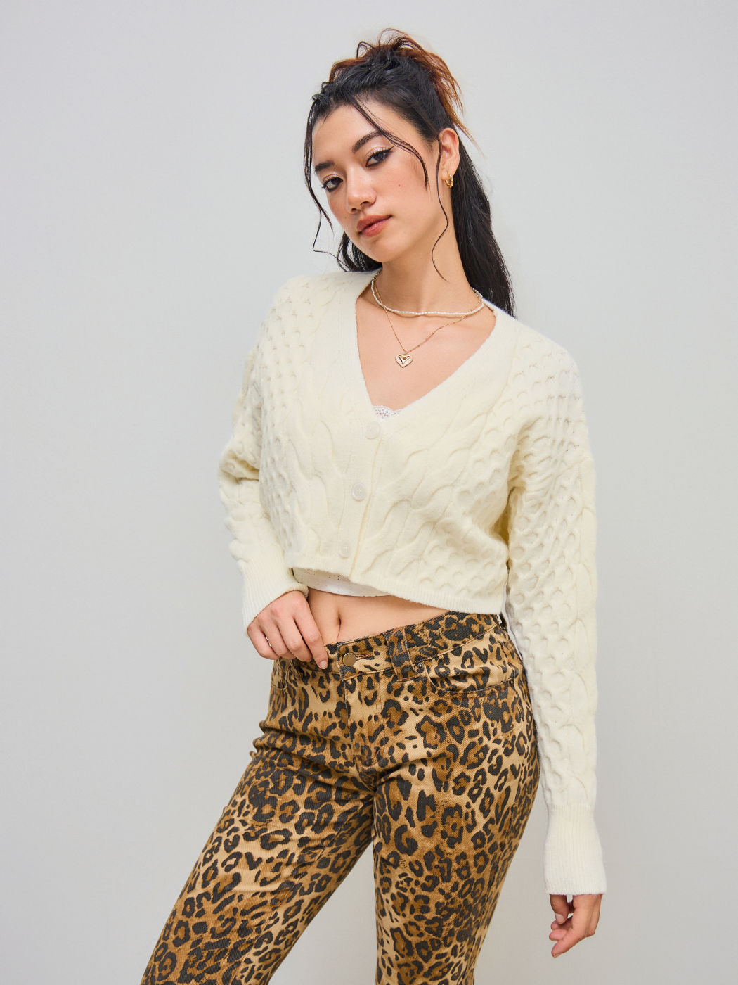 Cable Knit V-neck Oversized Cardigan