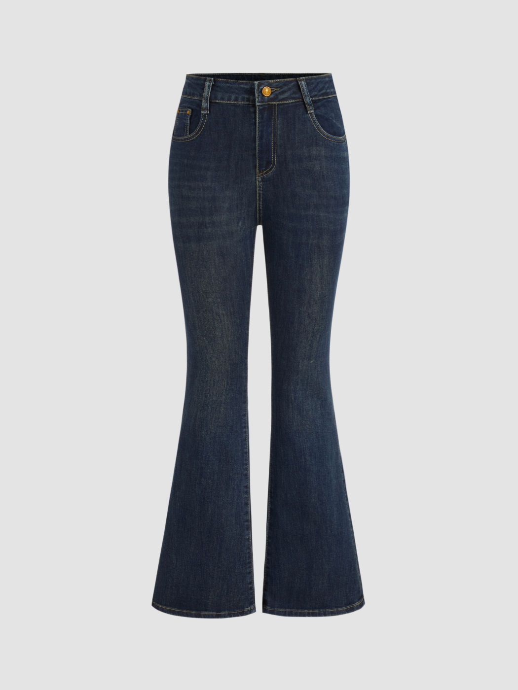 Denim Mid Rise Pocket Flared Jeans