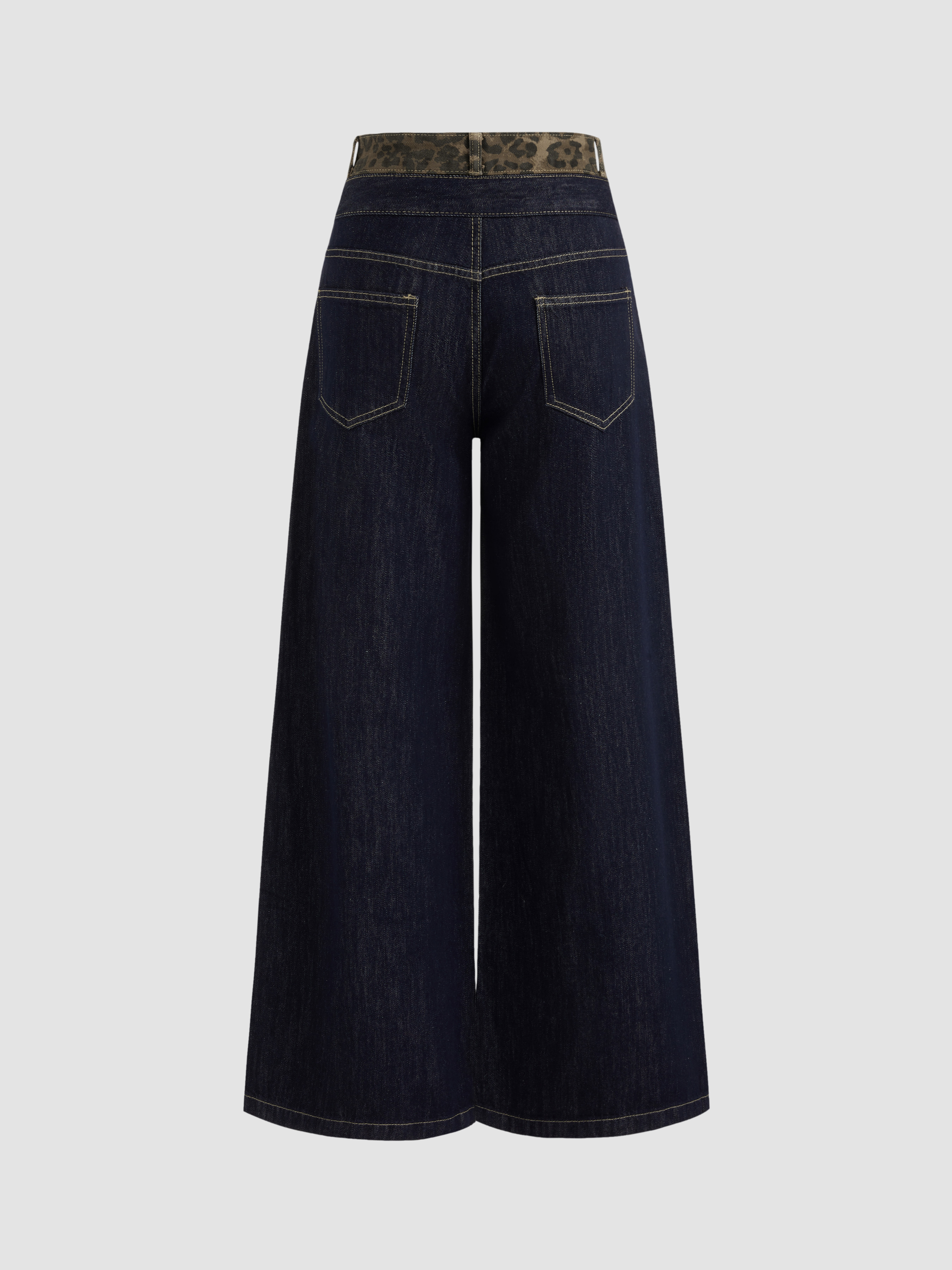 【DISCERNMENT】Philly Cat Wide Denim Pants Denim Denim High Rise Leopard Patched Baggy Jeans For Daily