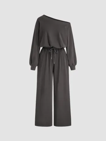 Asymmetrisch halsiges Oversize-Jumpsuit mit Zuglasche