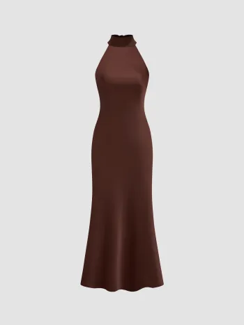 Satin Maxikleid mit Halterhals und Rückenausschnitt
