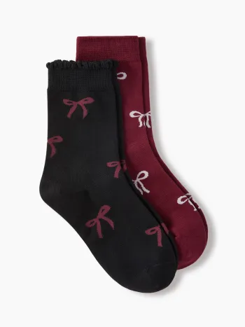 2 PAIRS BOWKNOT DECOR CREW SOCKS