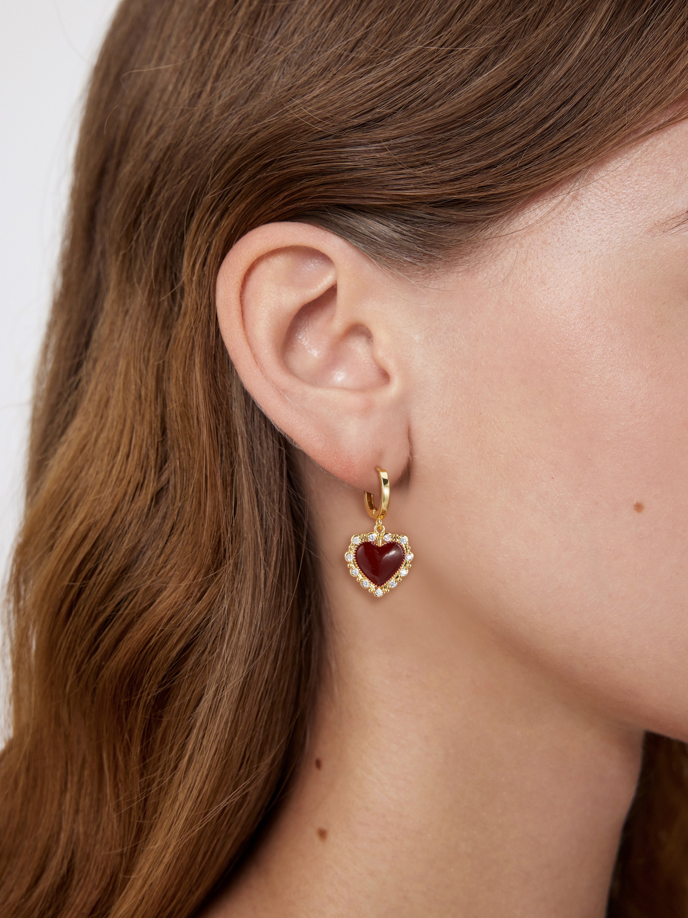 Boucle D'oreille Pendentif Cœur Avec Cristal Autrichien Et Zircone - Vert Bordeaux - Neuf