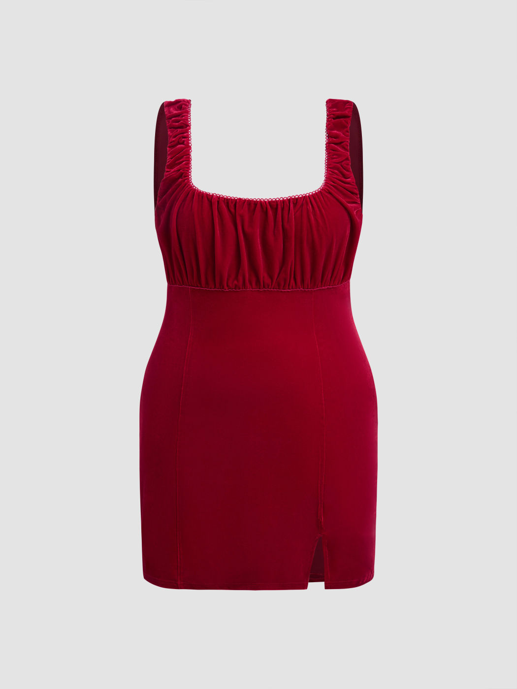 Velvet Square Neck Ruched Split Mini Dress Curve & Plus