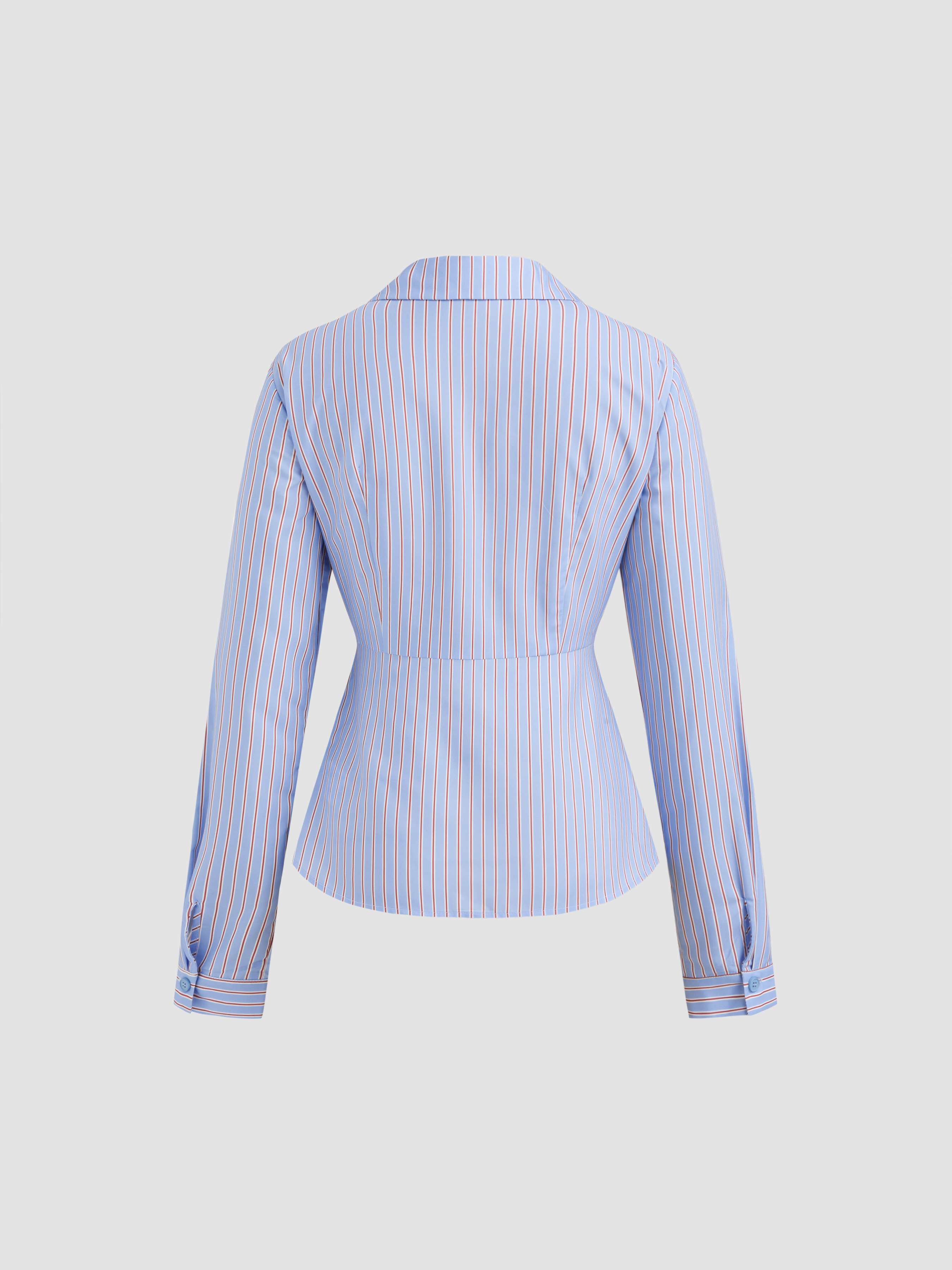 Woven Collar Stripes Buckle Long Sleeve Shirt For Work