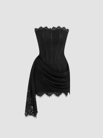 Lace Tube Tie Back Mini Dress