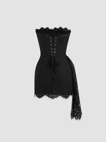 Lace Tube Tie Back Mini Dress
