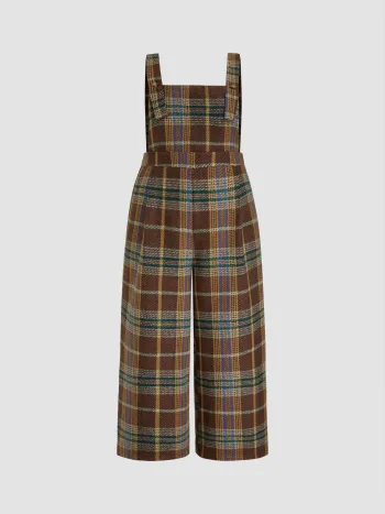 Tweed Plaid Pocket Tuta a gamba larga Curve & Plus