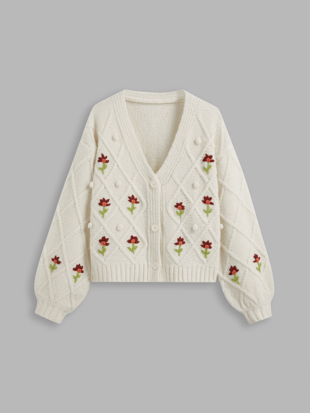 Knit V-neck Floral Oversized Cardigan