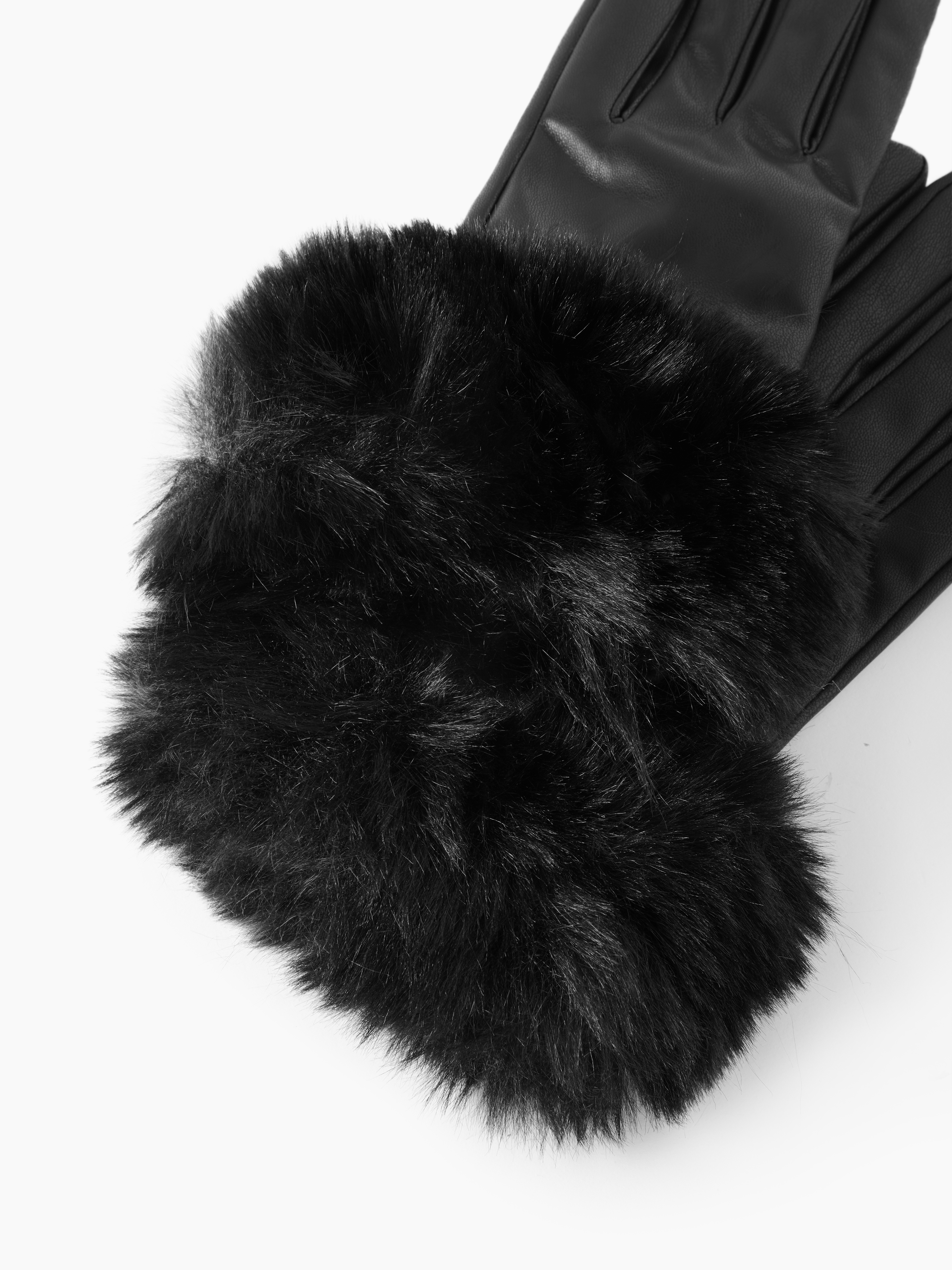 Kunstlederhandschuhe mit Felloptik-Besatz