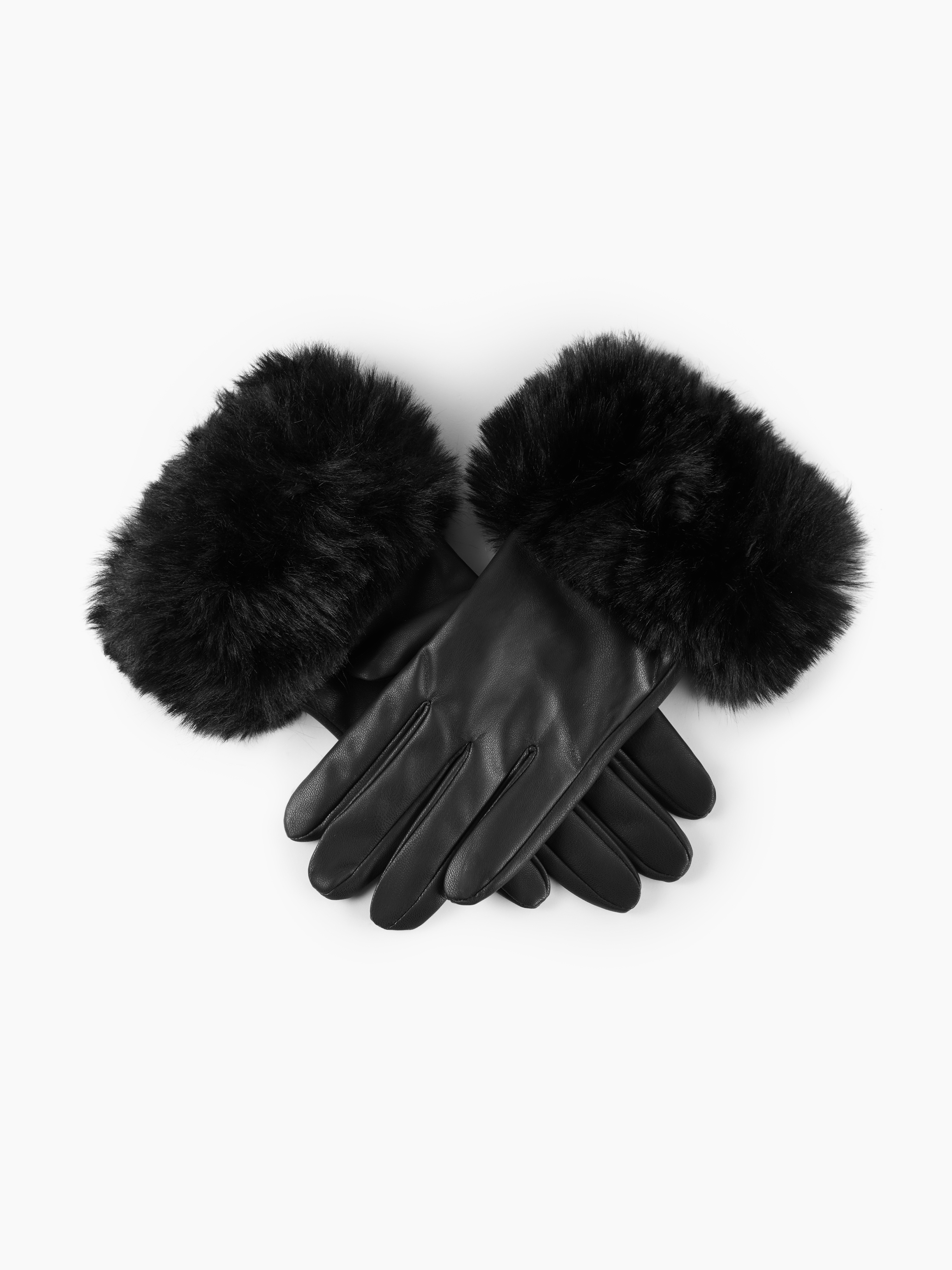 Kunstlederhandschuhe mit Felloptik-Besatz