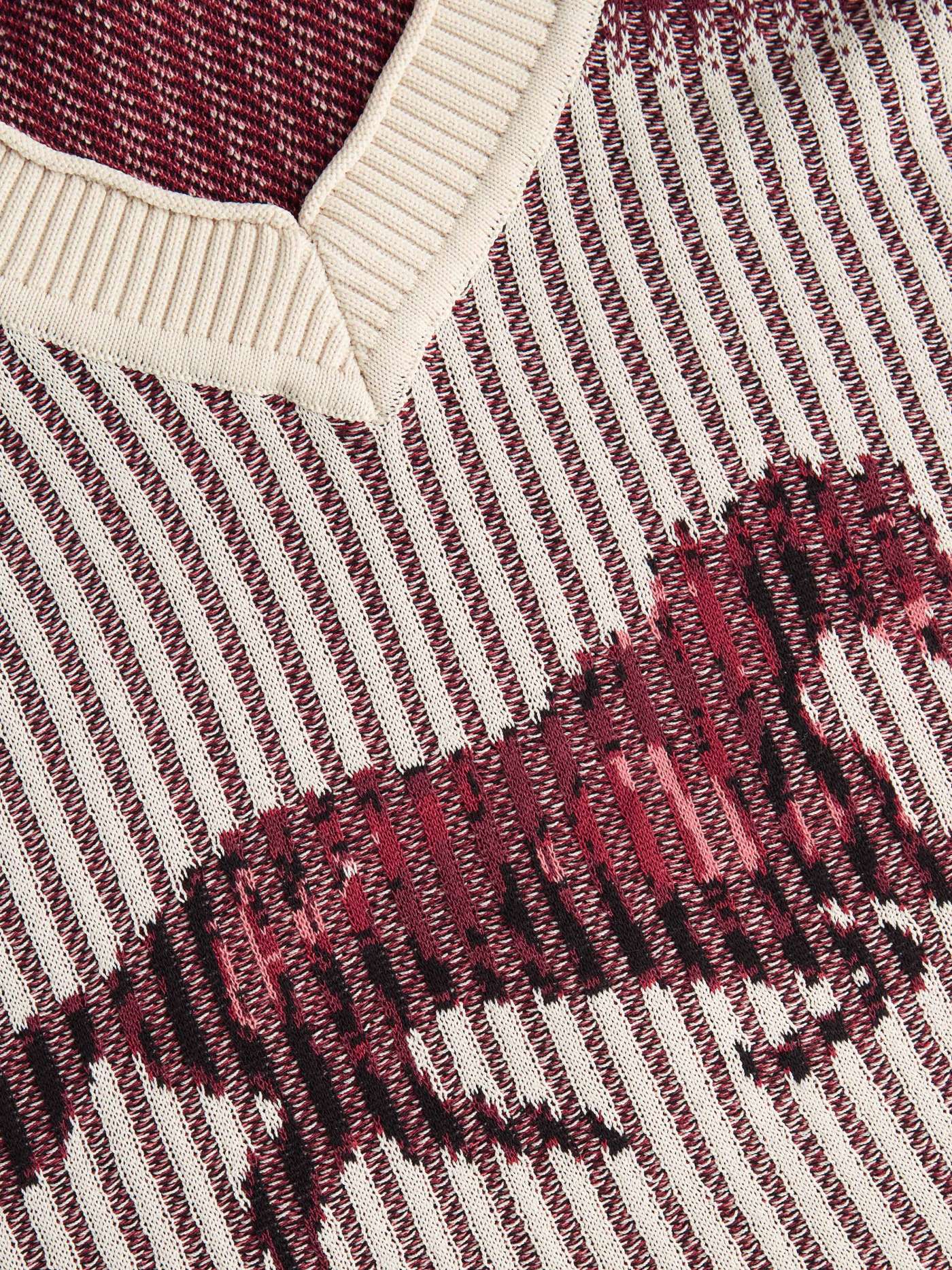 Knit Fabric Knitted V-neck Horse Stripe Long Sleeve Top For School