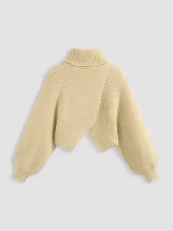 Hoher Kragen Solid Langärmlige Strickoberteile