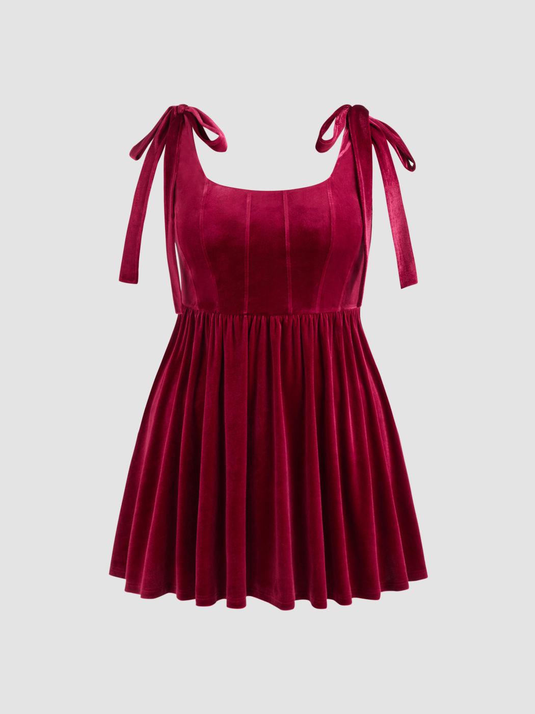 Velvet U-neckline Ruffle Knotted Mini Dress Curve & Plus