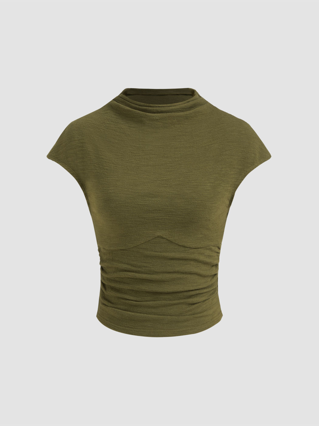 Cotton-blend High Neck Ruched Crop Top