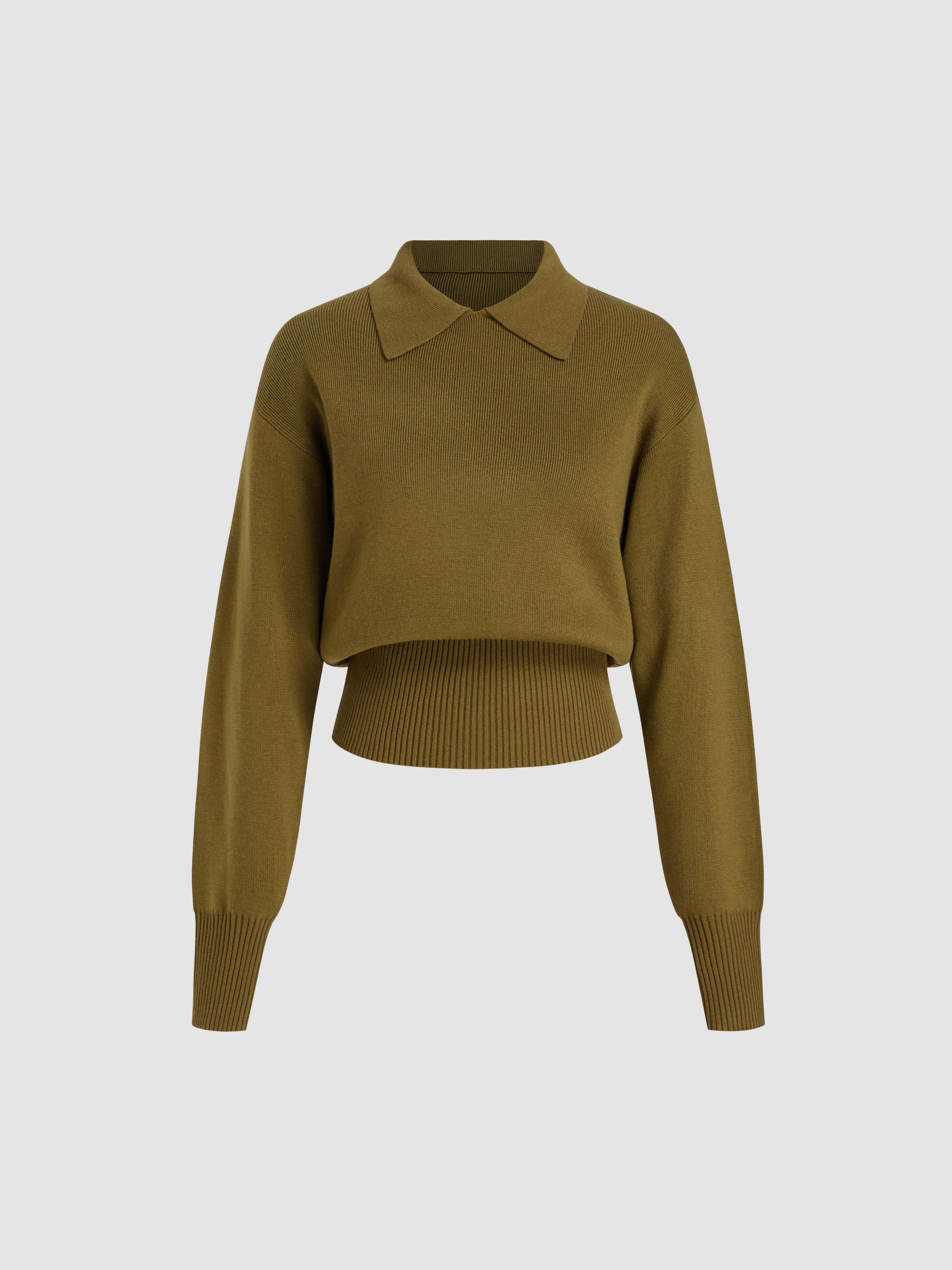 Knit Fabric Wool-blend Knit Collar Long Sleeve Top For Work