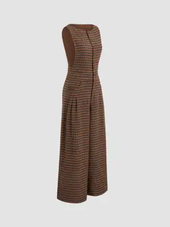 Woll-Look Bootsausschnitt Tartan Falten Overall