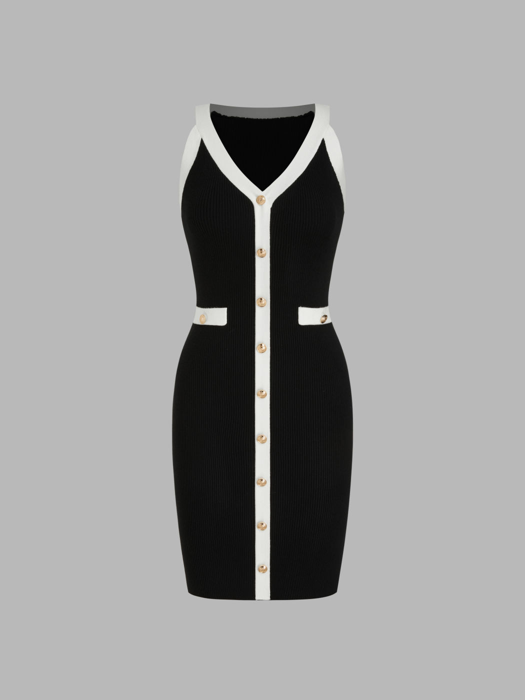 Knit V-neck Contrasting Binding Midi Dress