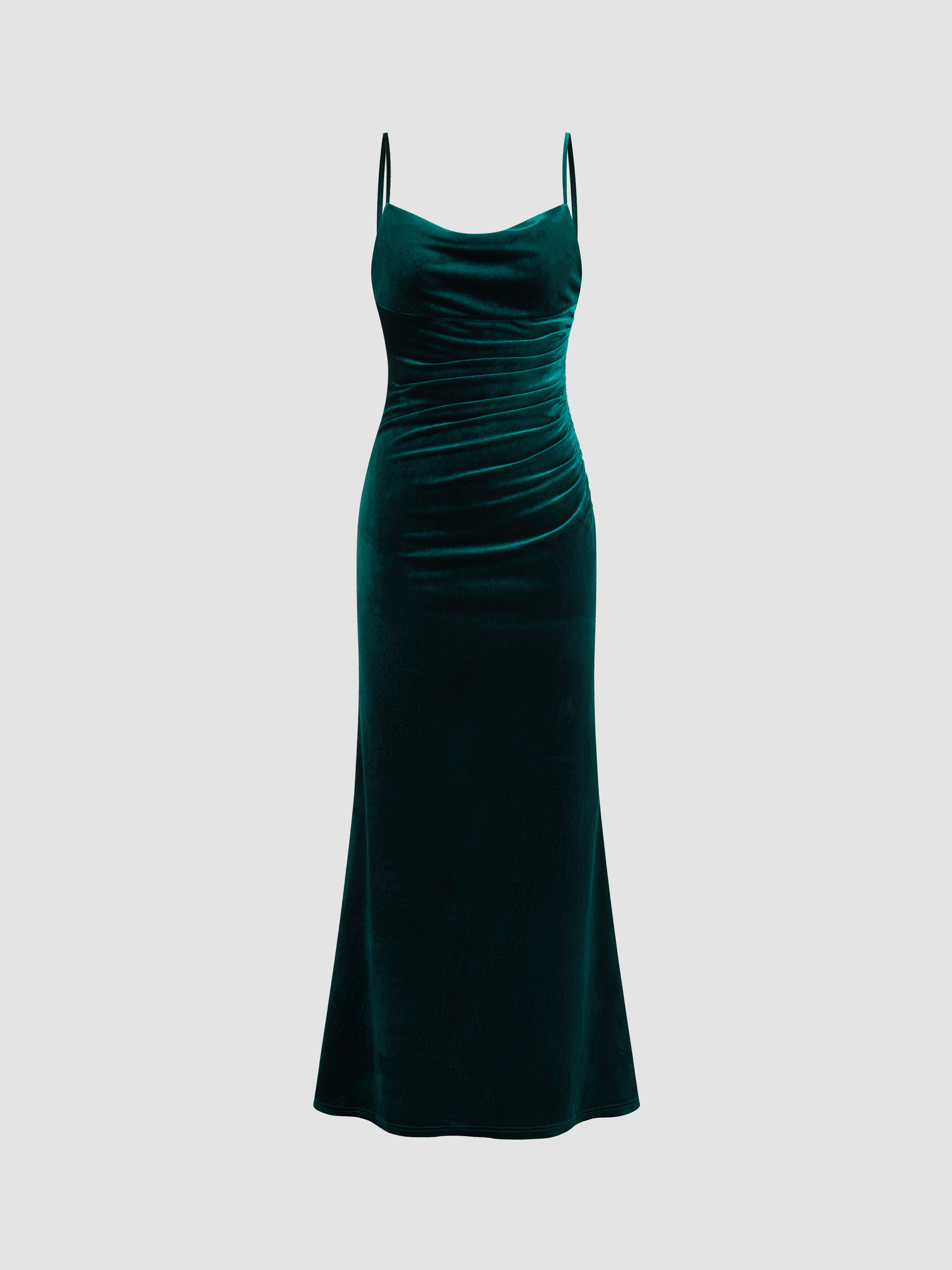 Solid Cowl Neck Glitter Twist Maxi Dress - Cider