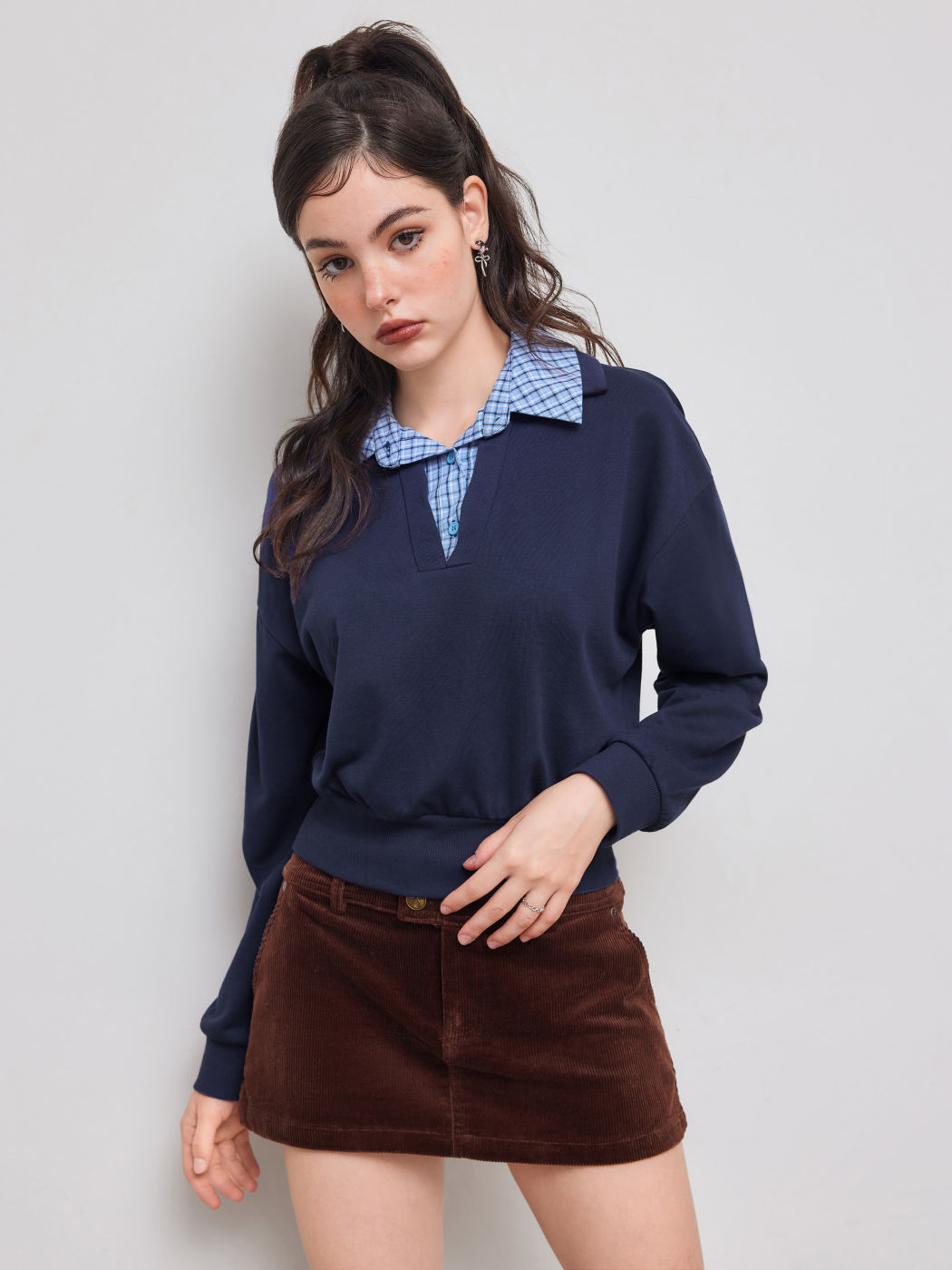 Terry Checks Collar Sweatshirt 