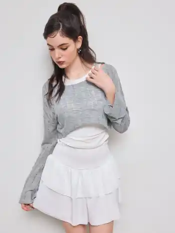 Round Neckline Ruched Tank Top & Crop Long Sleeve Top