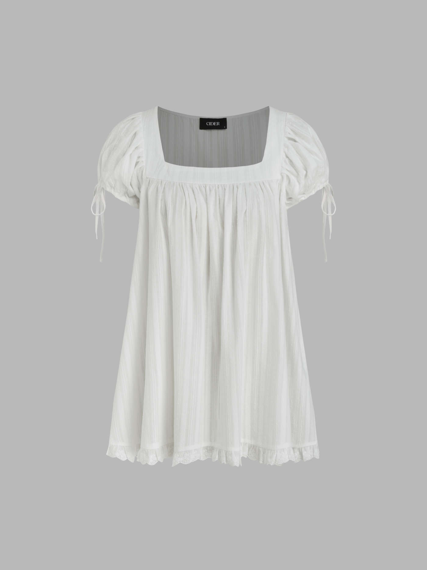 100% Recycled Cotton Square Neck Solid Ruffle Knotted Short Sleeve Blouse