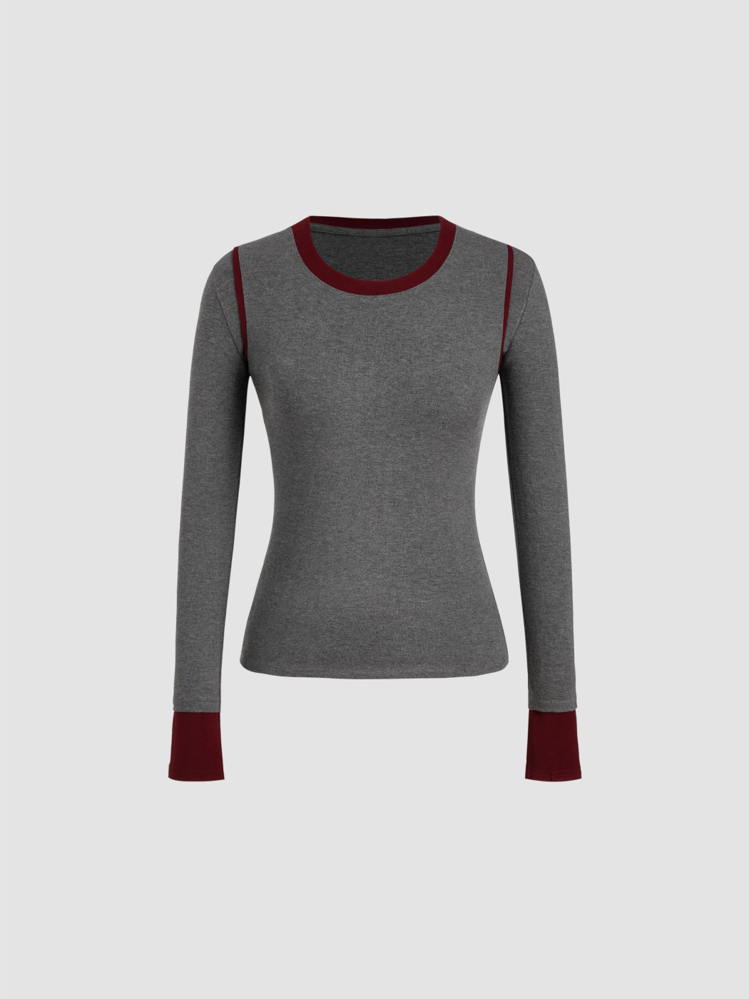Top a manica lunga con scollo rotondo e rilegatura a contrasto