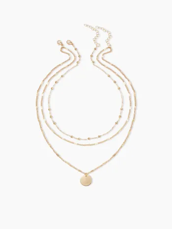 ROUND BEADED PENDANT LAYERED NECKLACE