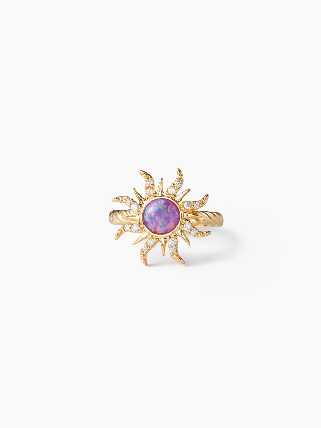 SUN & GEMSTONE 14K GOLD PLATED COPPER RING