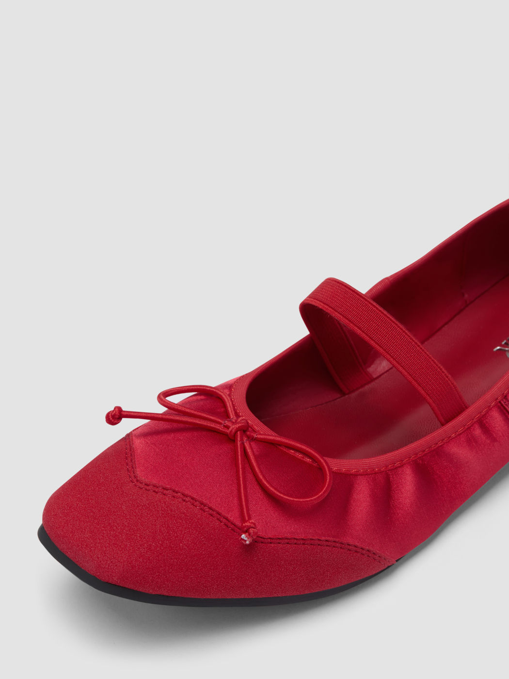 SATIN & FAUX LEATHER MARY JANE FLATS