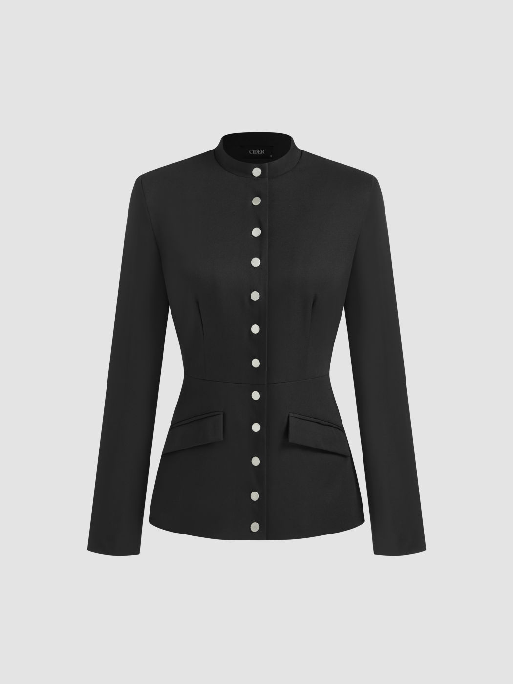 Stand Collar Bowknot Button Up Jacket