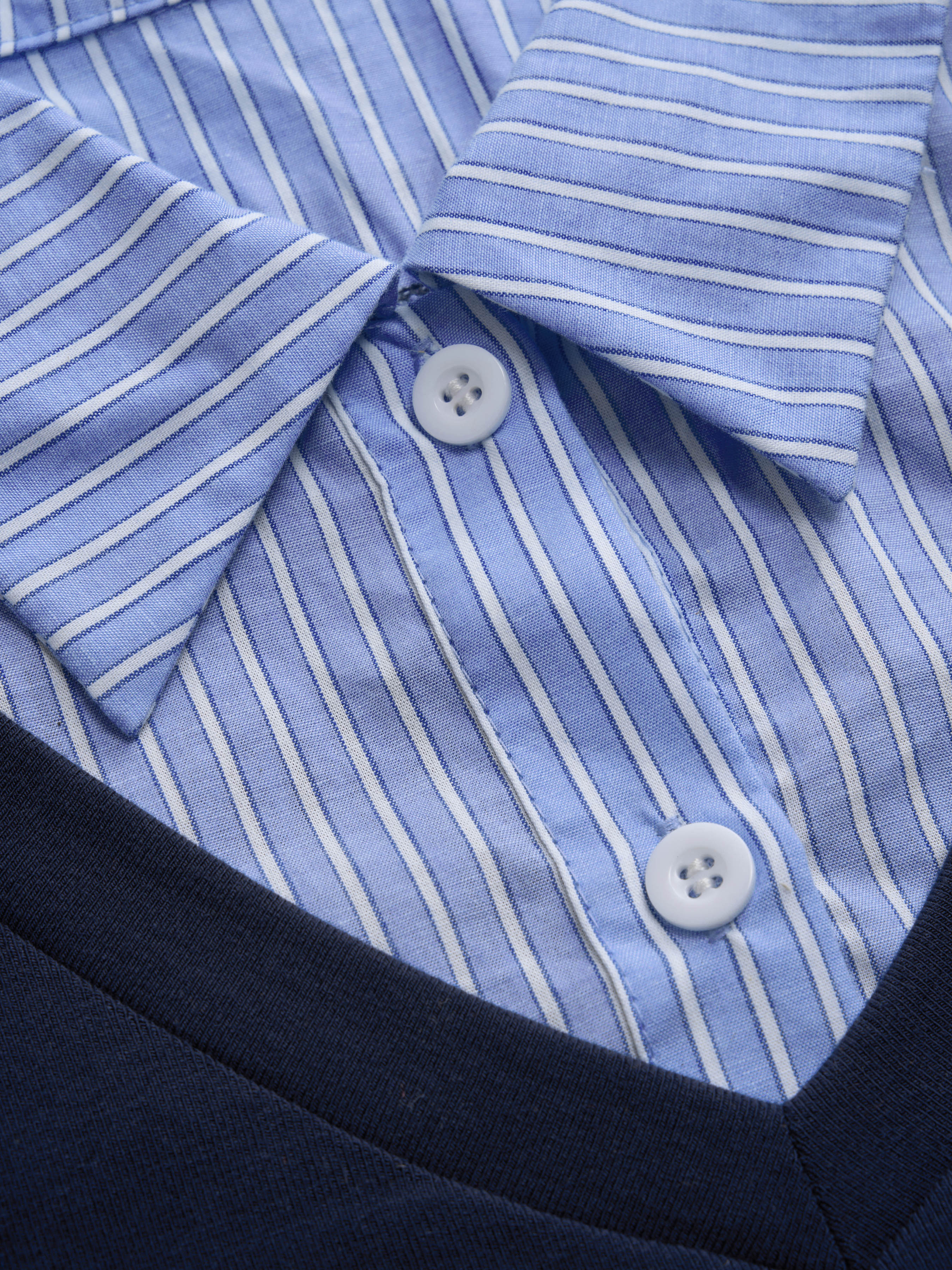 Knit Fabric Cotton-blend Collar Stripe Two Tone Top For School