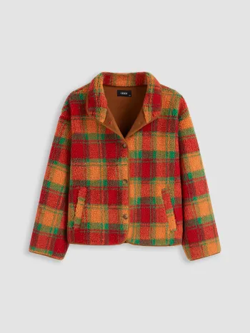 Plaid Teddy Fleece Jacket Curve & Plus