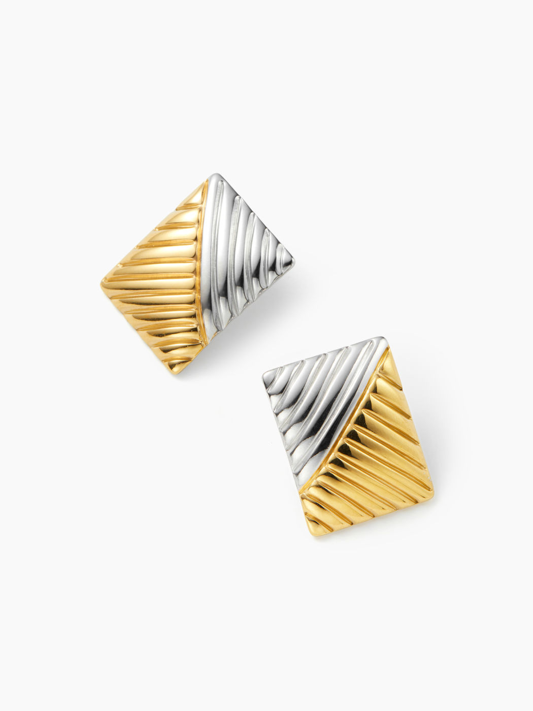 SQUARE 18K GOLD PLATED STAINLESS STEEL TEXTURED STUD EARRINGS