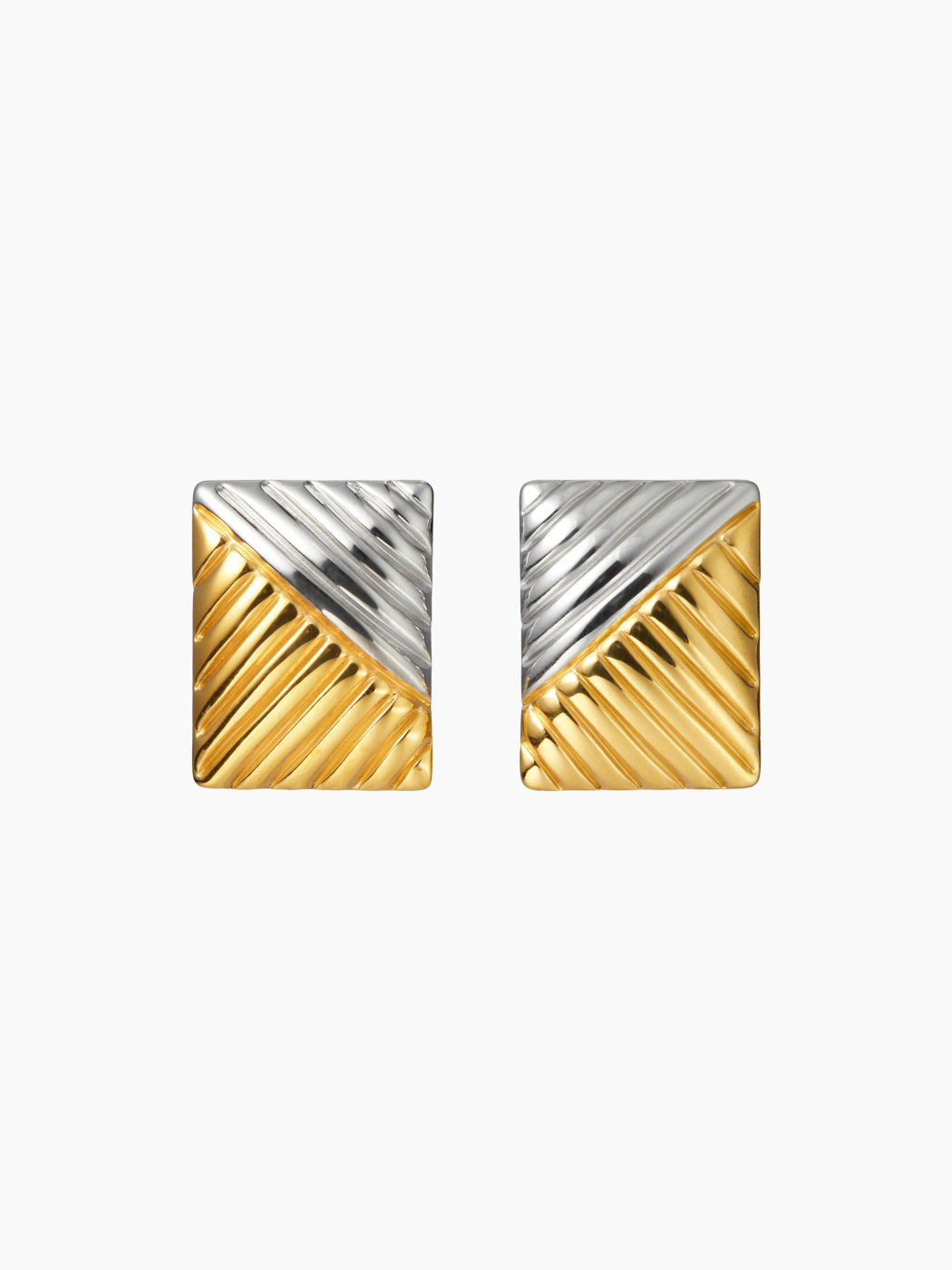 SQUARE 18K GOLD PLATED STAINLESS STEEL TEXTURED STUD EARRINGS