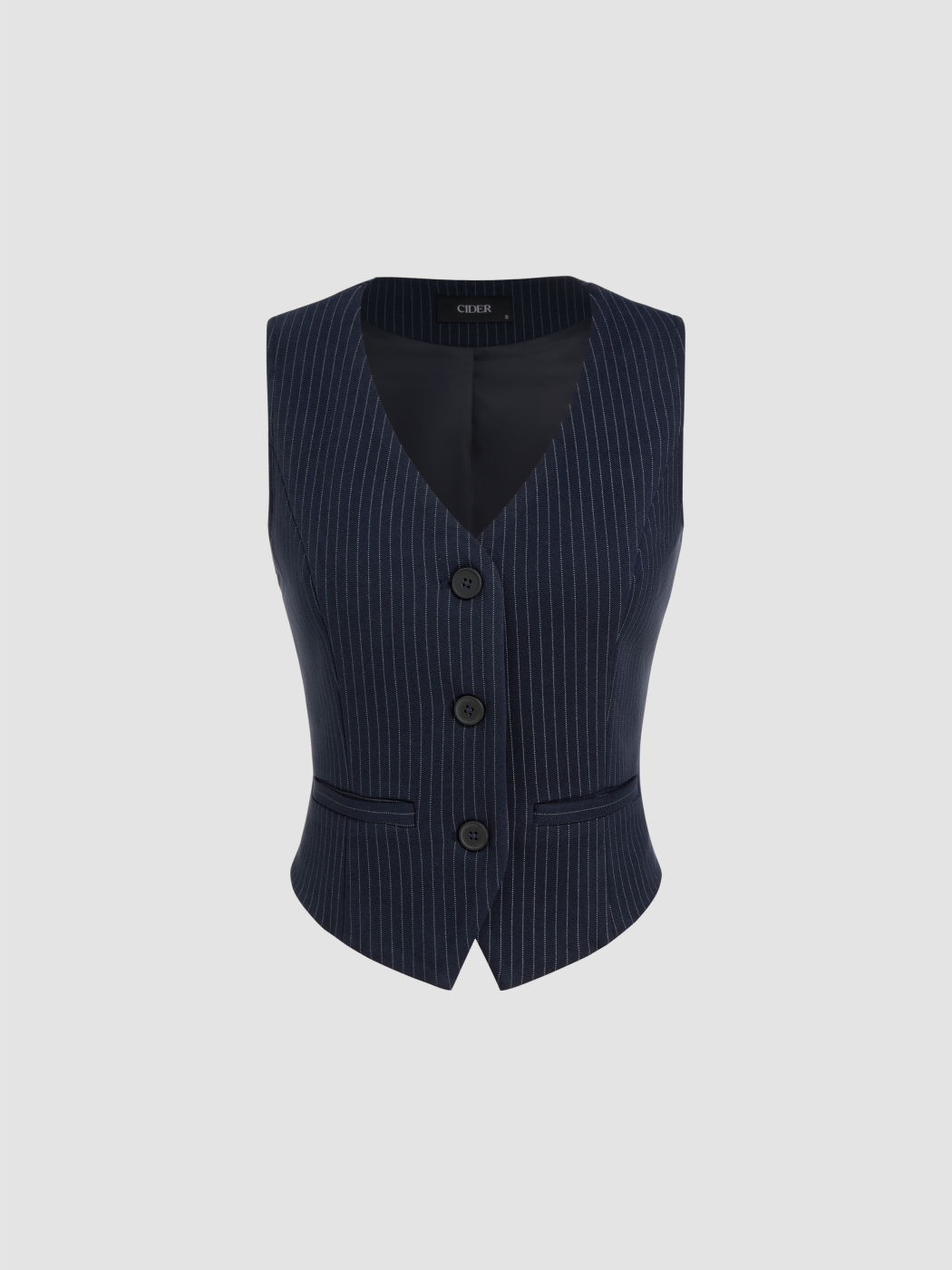 Wool-look V-neck Stripes Belted Blazer Vest