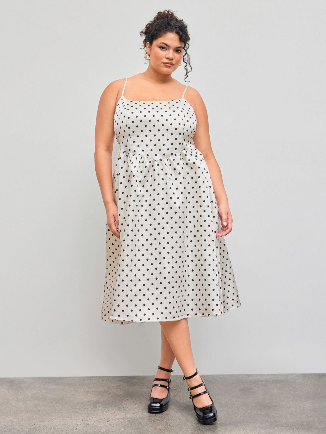 Square Neck Polka Dot Ruffle Hem Midi Dress Curve & Plus